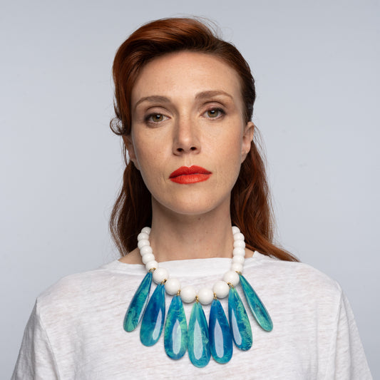 Jenny Marbeled Turquoise & White