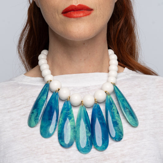 Jenny Marbeled Turquoise & White
